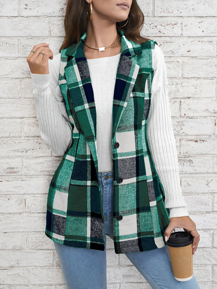 Valentina | Gilet Donna Lungo Scozzese Elegante in Lana Mista