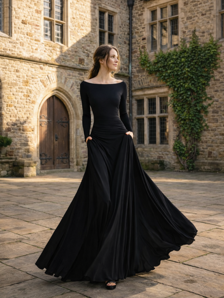 Maris | Maxi Dress – Elegant Draped Long Sleeve Style