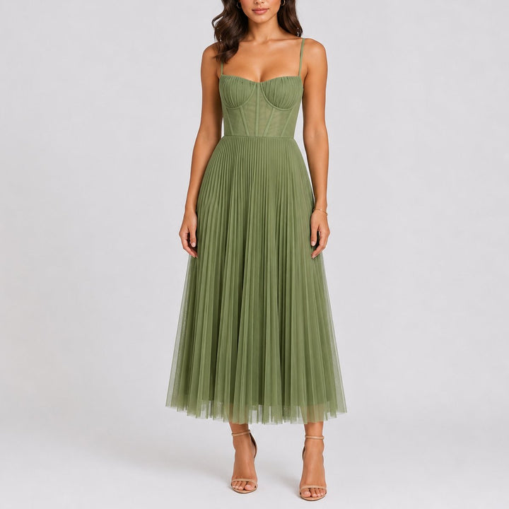 Kathrin | Abito Midi in Tulle Plissettato per Matrimonio Autunnale