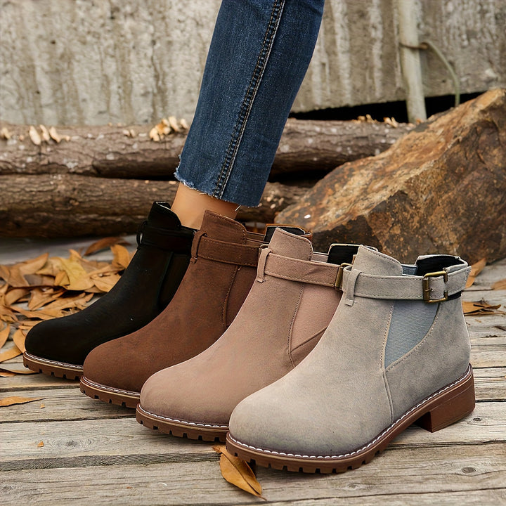 Alessia | Suede-Look Chelsea Ankle Boots with Strap and Buckle