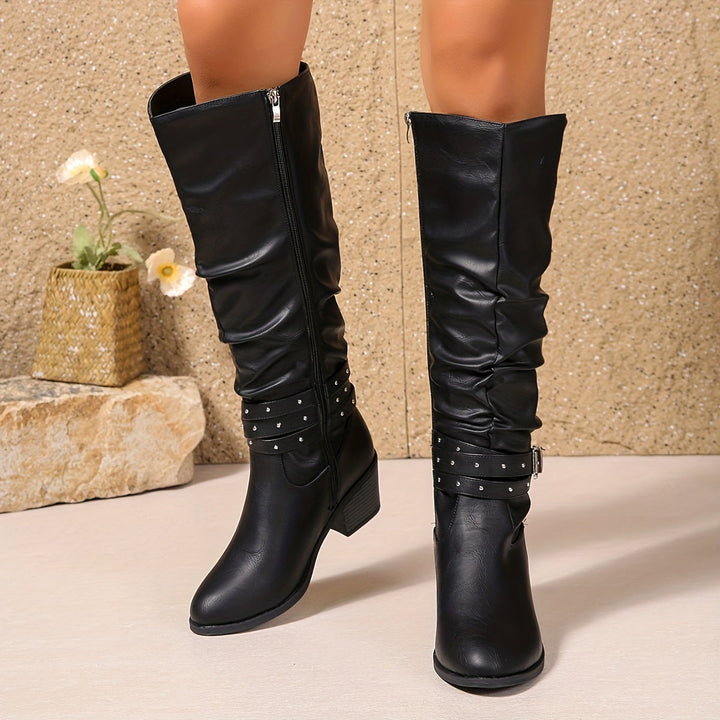 Beatrice | Slouchy Knee-High Boots with Studded Buckle