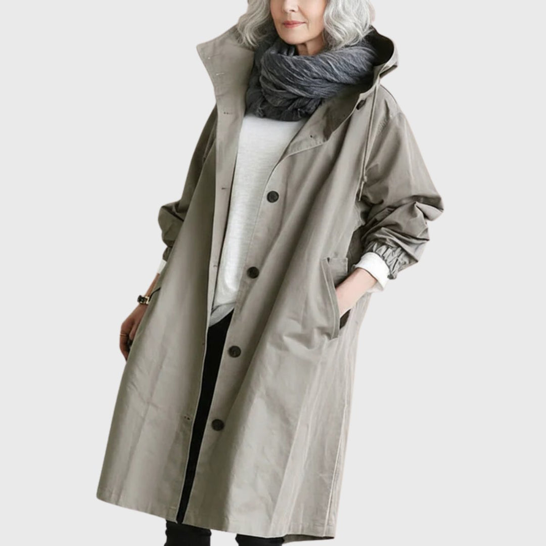Christina | Langer wasserabweisender Trenchcoat mit Kapuze