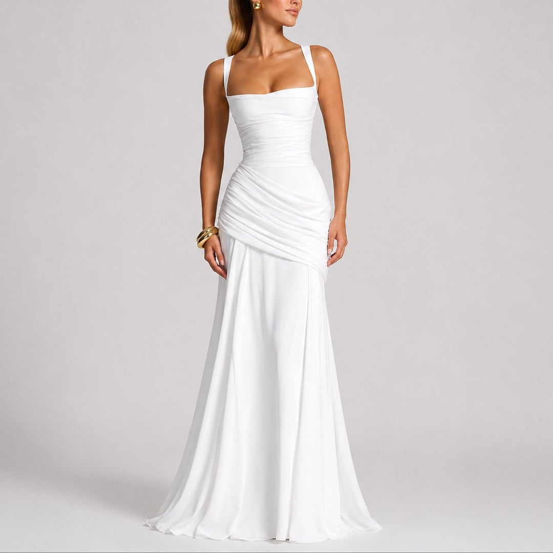 Aurora | Abito Maxi Drappeggiato con Scollo Quadrato per Matrimonio Autunnale