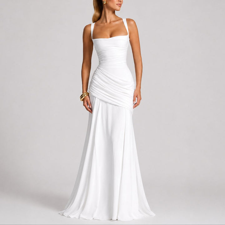 Aurora | Abito Maxi Drappeggiato con Scollo Quadrato per Matrimonio Autunnale