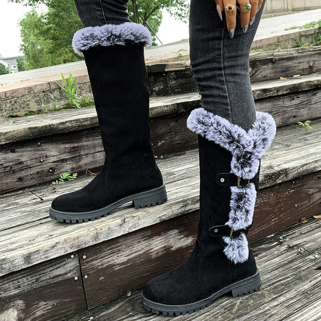 Isabella | Warm Faux Suede Knee-High Boots with Fur Trim
