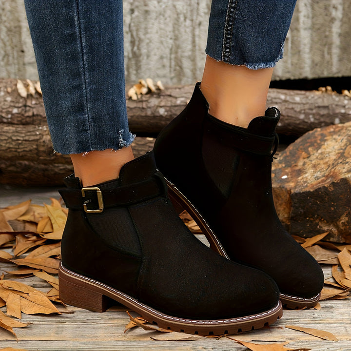Alessia | Suede-Look Chelsea Ankle Boots with Strap and Buckle