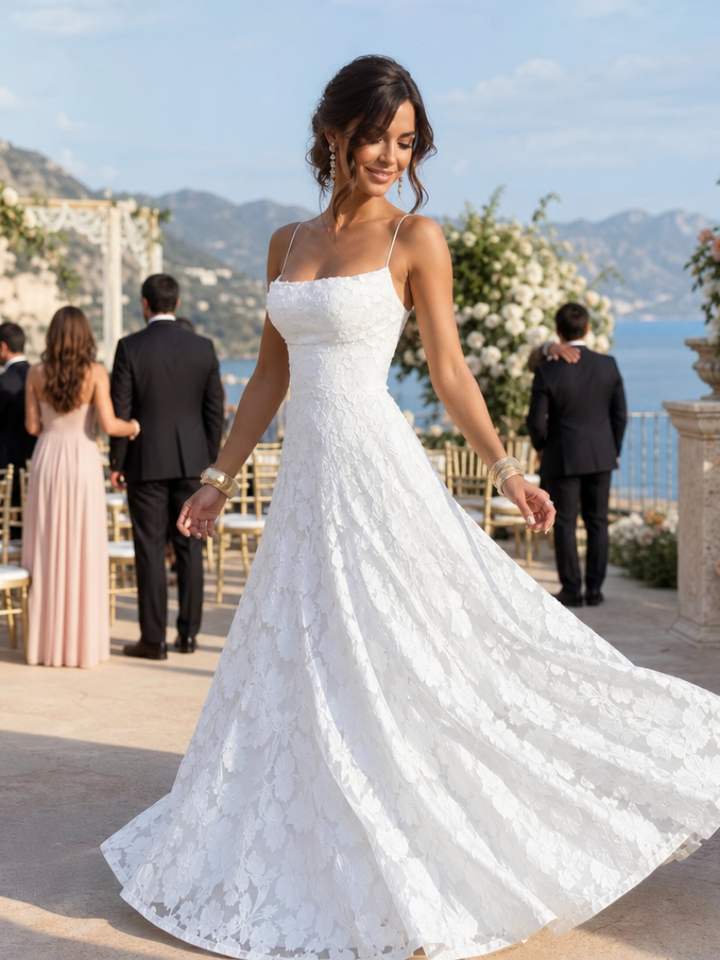 Valenne | Abito Maxi in Pizzo con Spalline Sottile