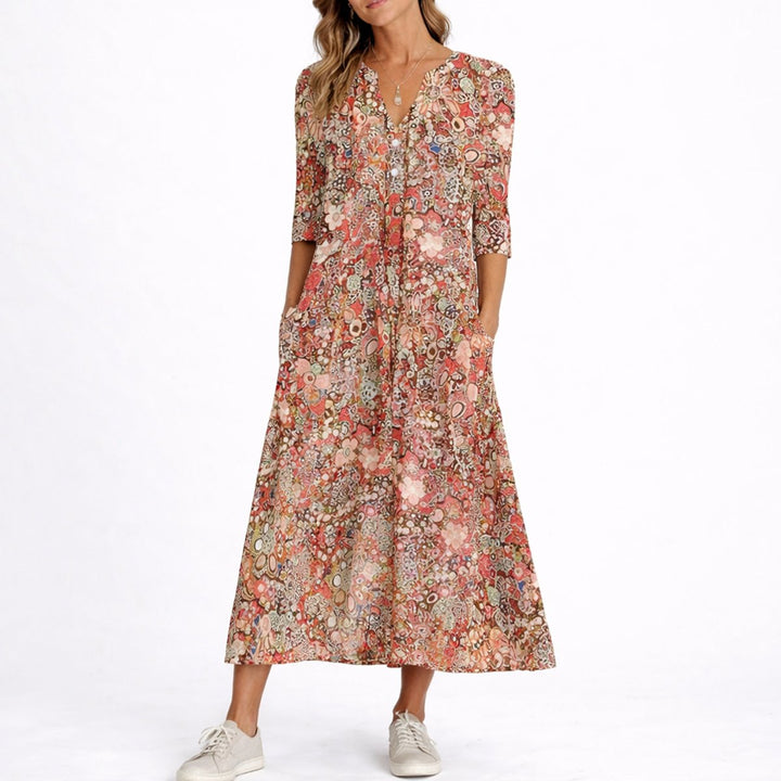 Valentina | Abito Midi Floreale con Scollo a V per Matrimonio Autunnale