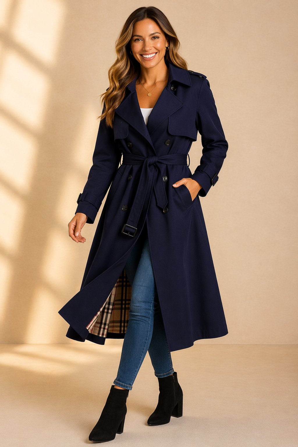 Sophia | Long double-breasted trench coat with belt
