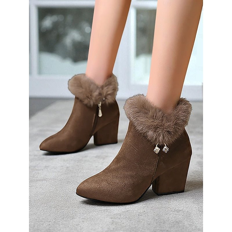 Claire | Ankle Boots – Fur-Trimmed Block Heel Elegante