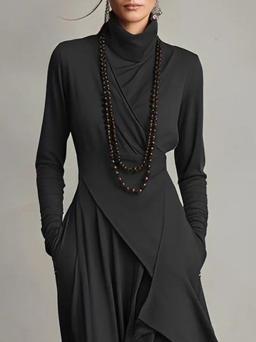 Elena | Edles langärmeliges Maxikleid mit Stehkragen