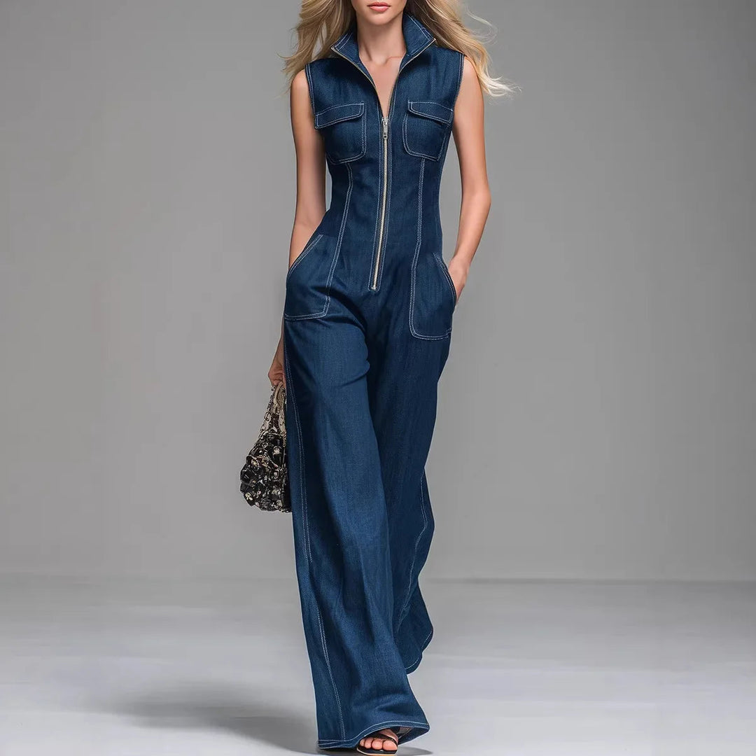 Francesca | High-Waisted Wide-Leg Denim Jumpsuit