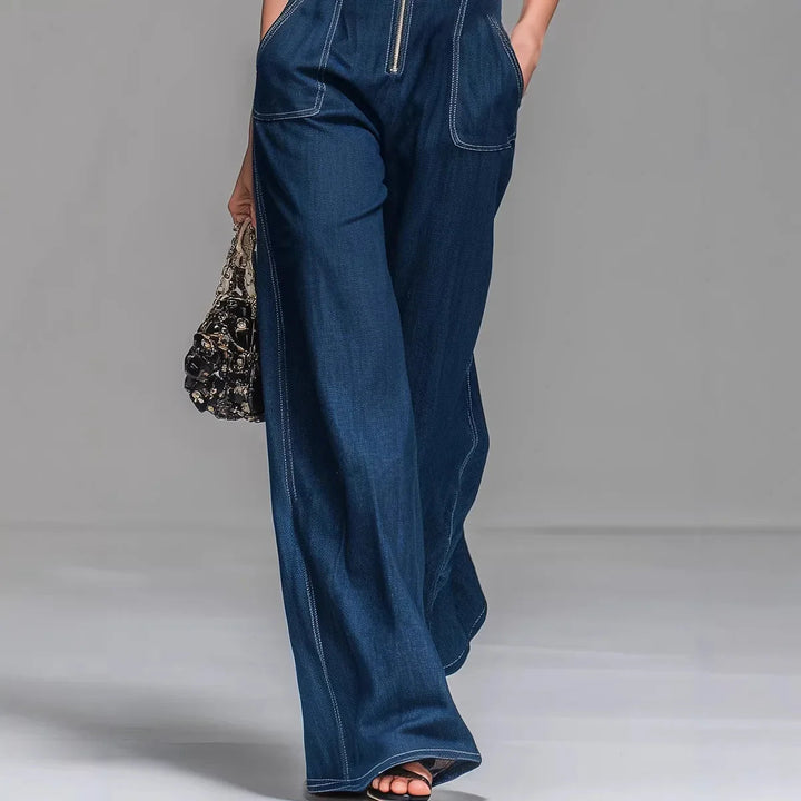 Francesca | High-Waisted Wide-Leg Denim Jumpsuit