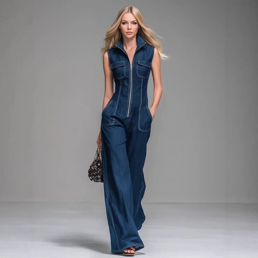 Francesca | High-Waisted Wide-Leg Denim Jumpsuit