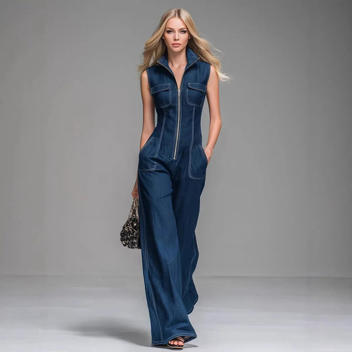 Francesca | High-Waisted Wide-Leg Denim Jumpsuit