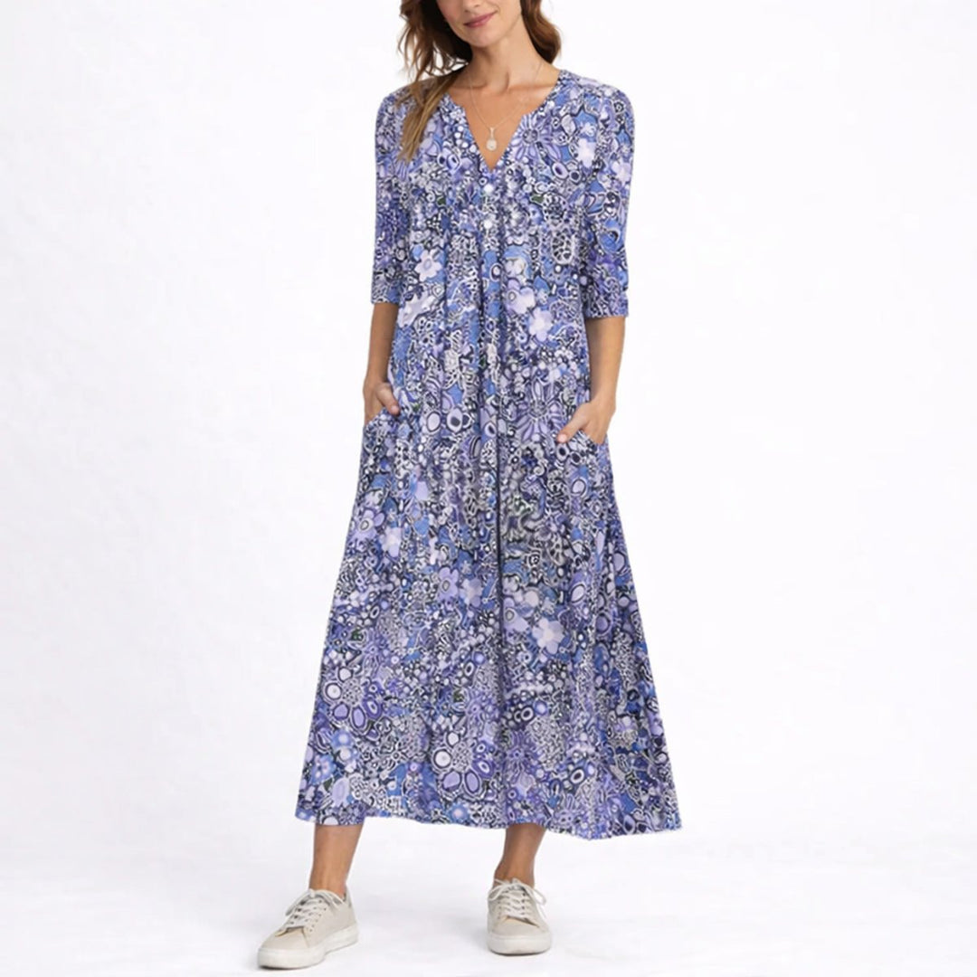 Valentina | Abito Midi Floreale con Scollo a V per Matrimonio Autunnale