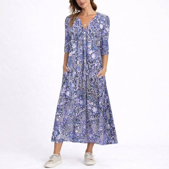 Valentina | Abito Midi Floreale con Scollo a V per Matrimonio Autunnale